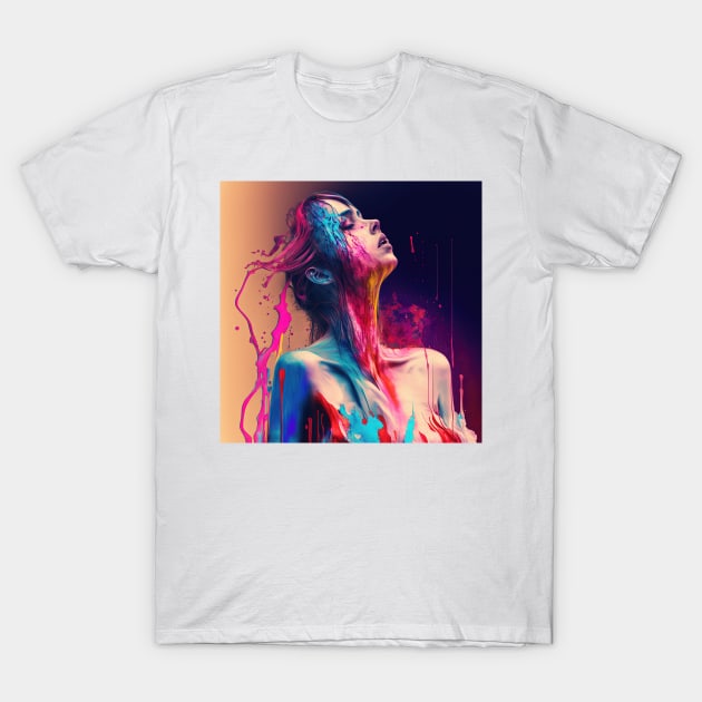 Taking in a Moment - Emotionally Fluid Collection - Psychedelic Paint Drip Portraits T-Shirt by JensenArtCo